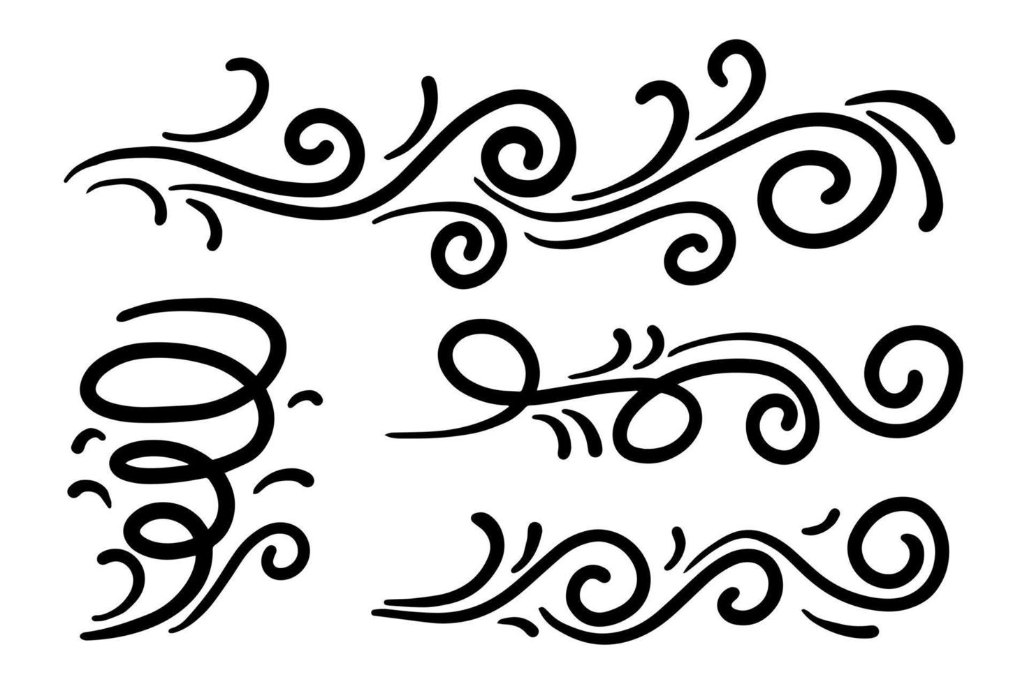 hand drawn wind doodle set, vector illustration.