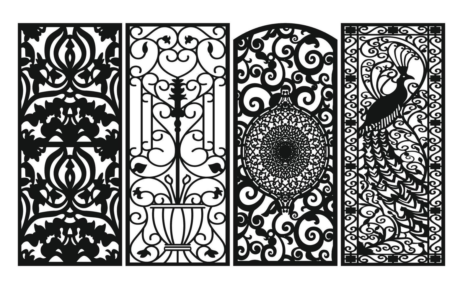 Decorative floral patterns, geometric template for cnc laser cutting vector