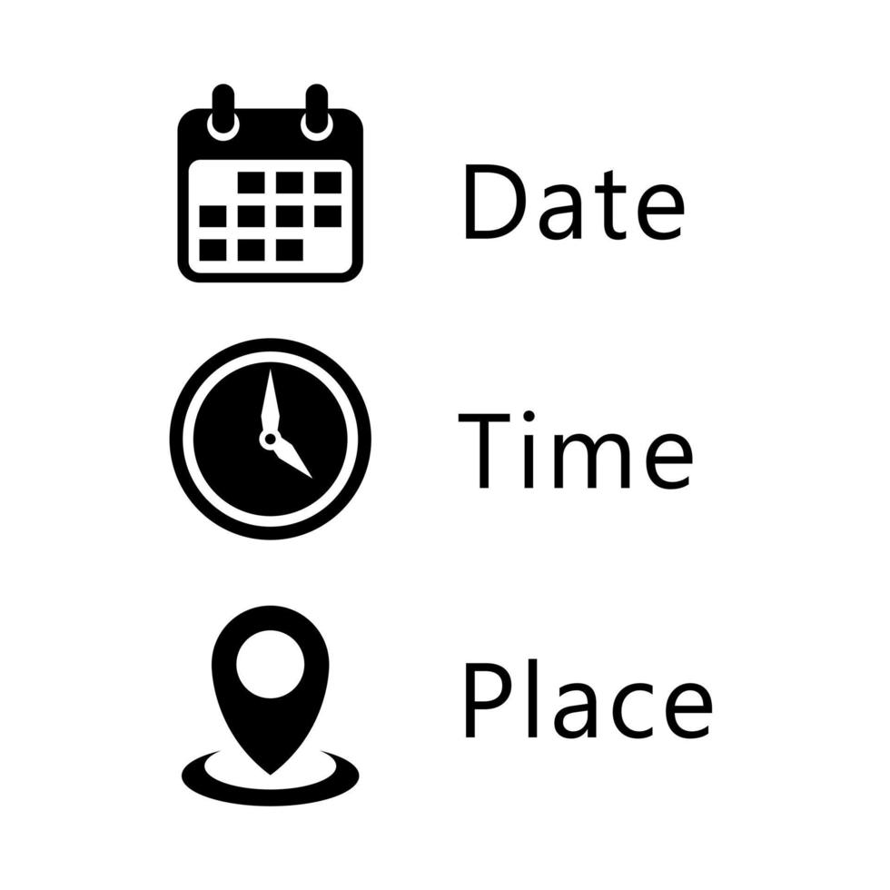 símbolo de los iconos de fecha, hora, dirección o lugar vector