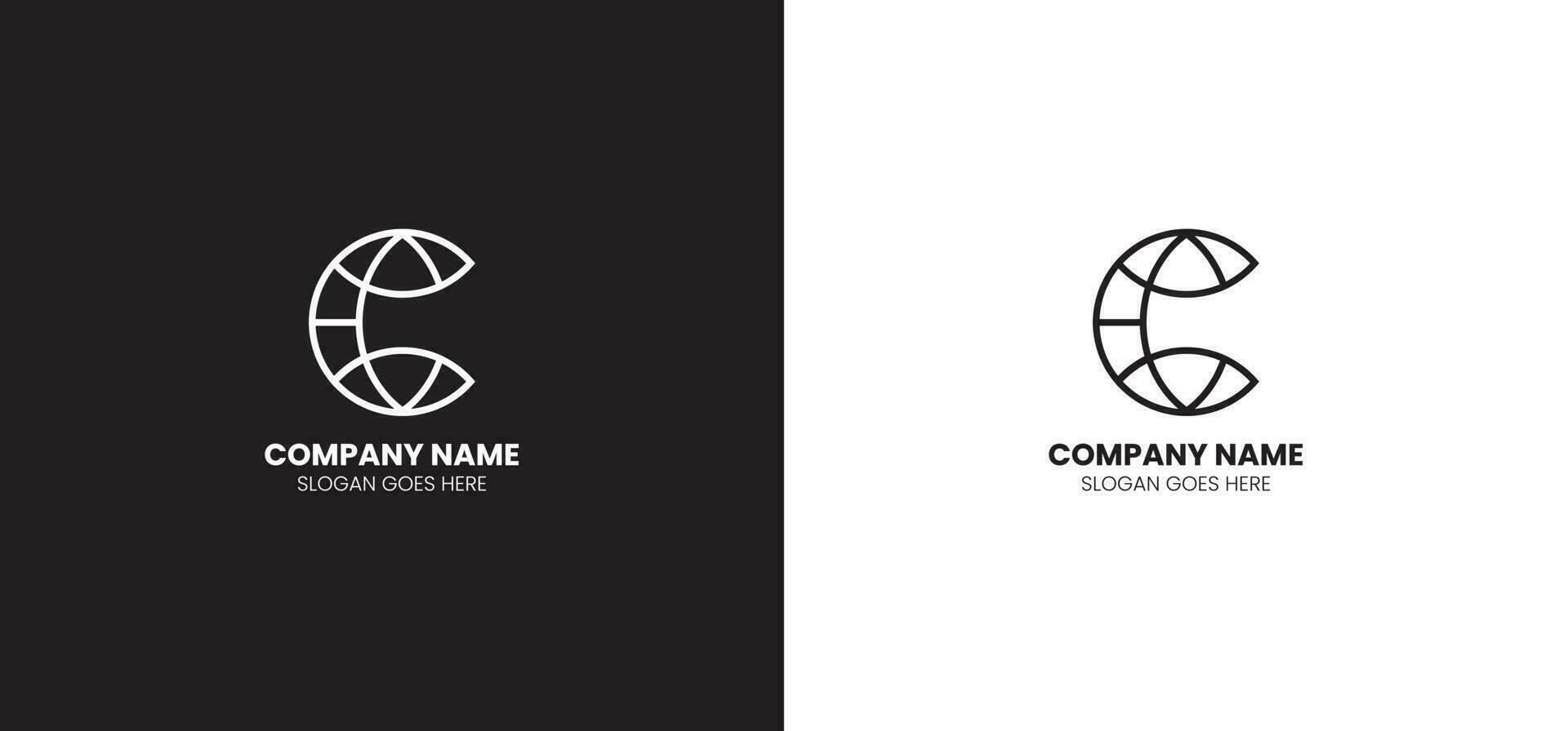 letter C with globe icon abstract logo design vector