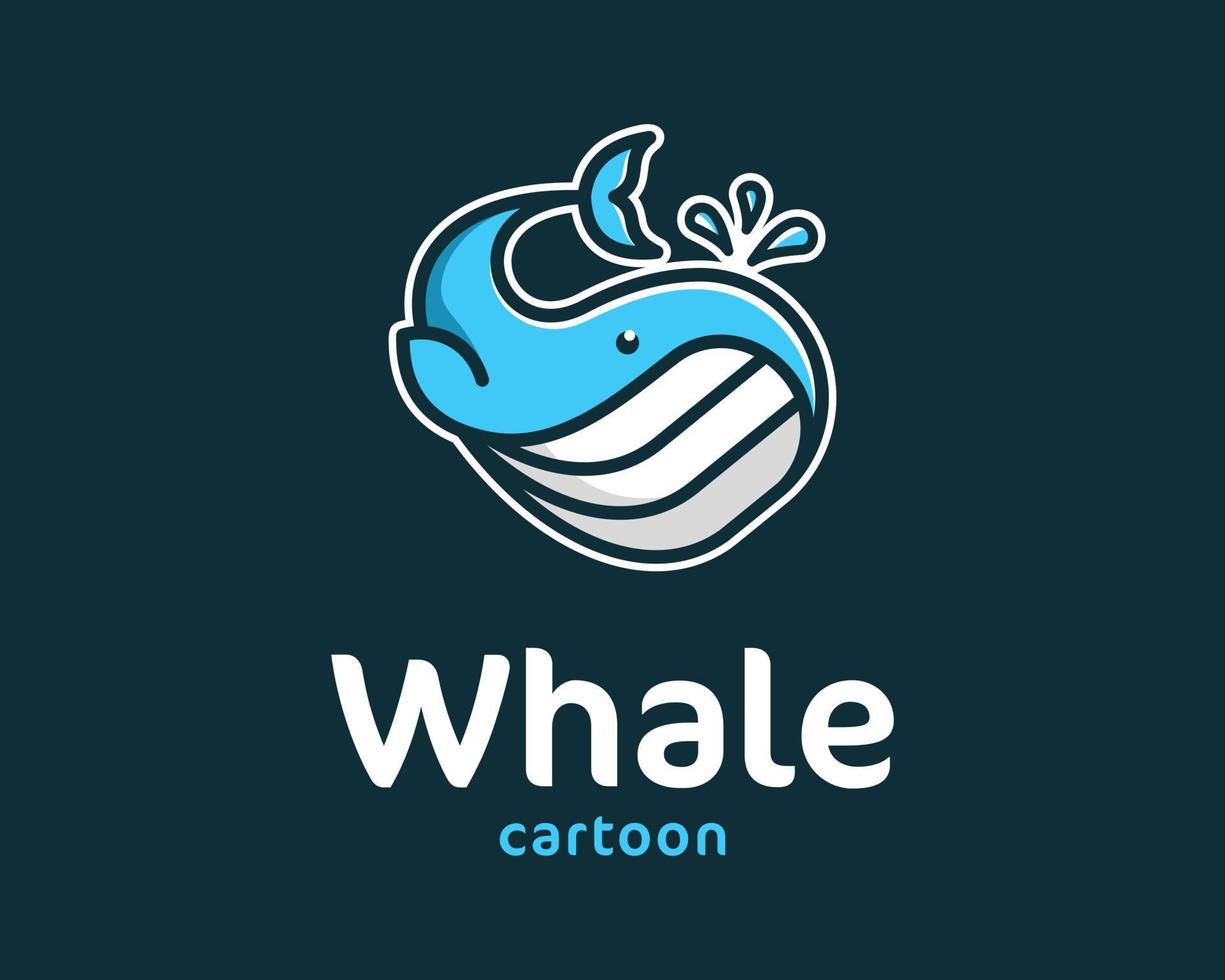 Blue Whale Humpback Jump Pacific Ocean Sea Water Animal Funny Cute Cartoon Mascot Vector Logo Design