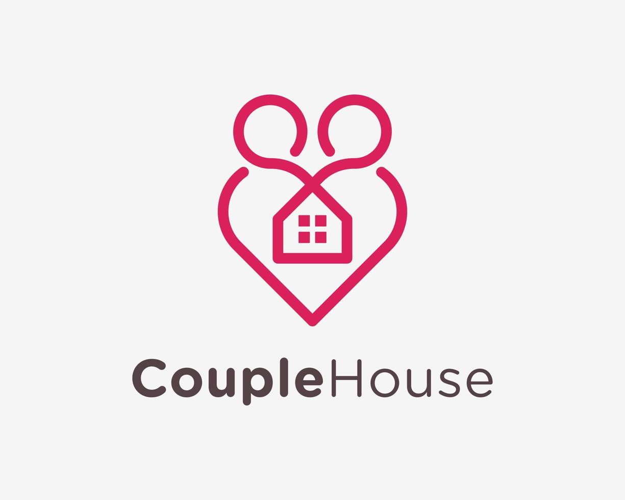 Couple Romantic Together Love Heart Home House Building Window Architecture Line Vector Logo Design