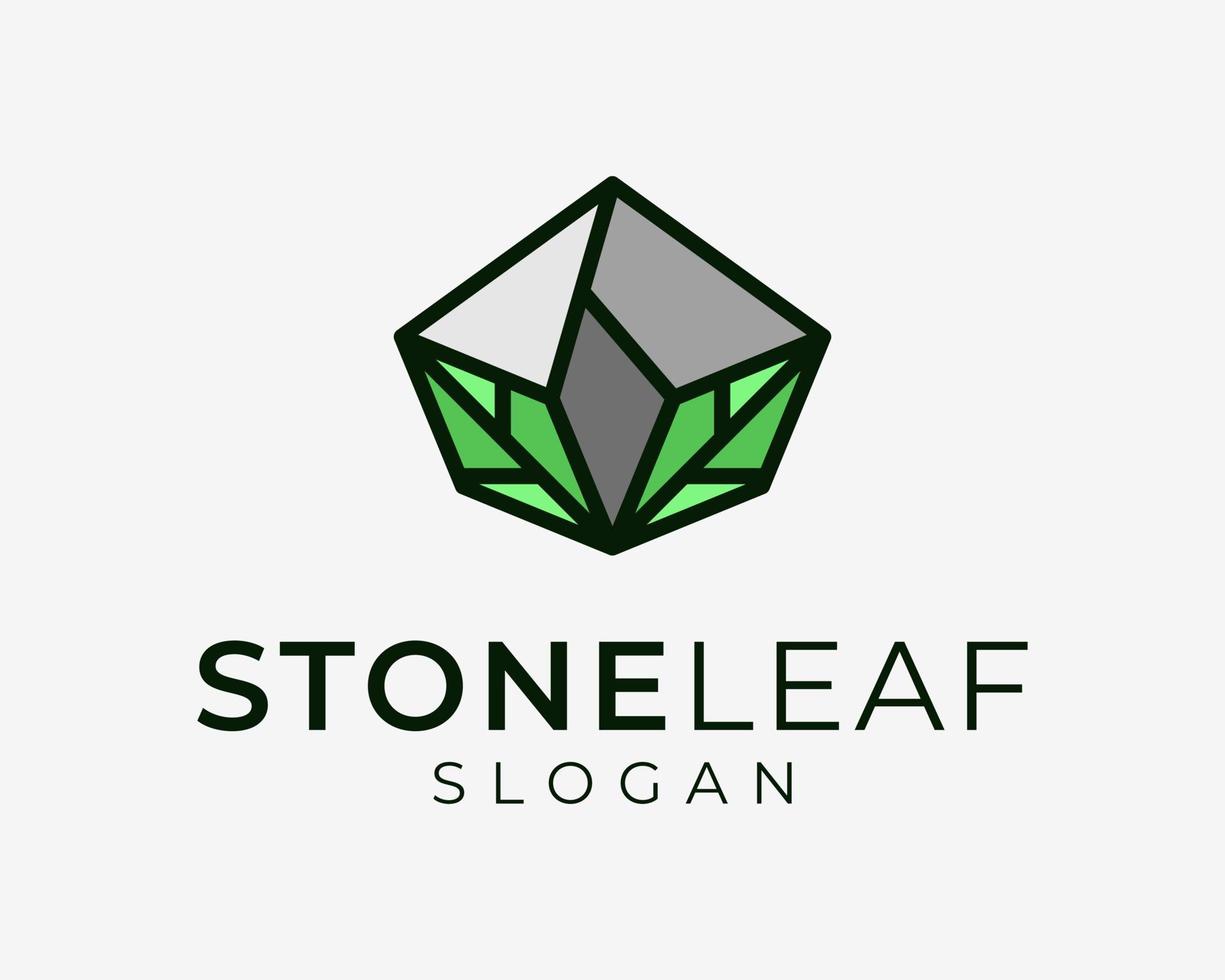 Leaf Green Nature Plant Natural Stone Rock Gravel Simple Line Art Color Colorful Vector Logo Design