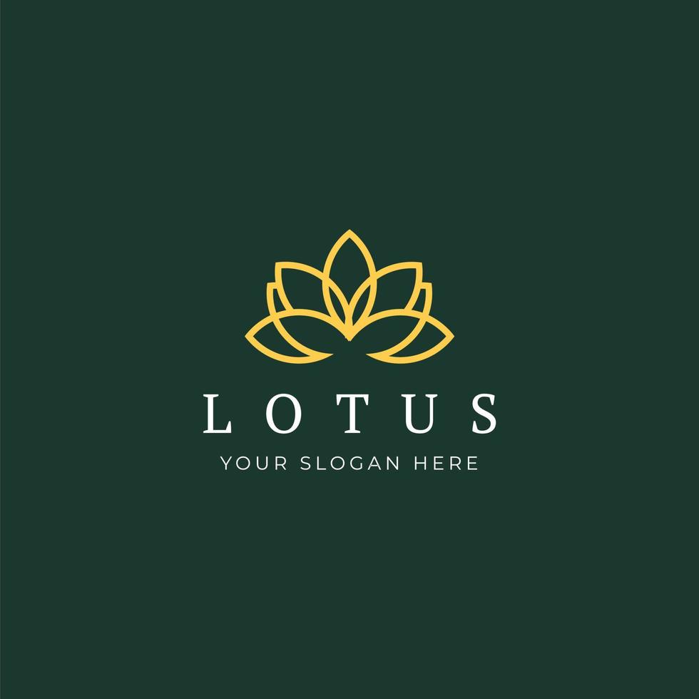 Vector Logo Of Simple Minimalist Lotus Flower Outline. Perfect For Spa, Yoga, Fashion Business. Line Style Vector Illustration