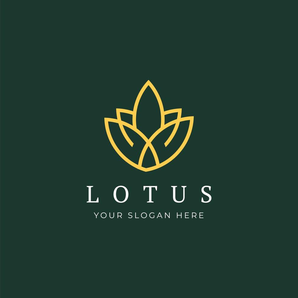 Vector Logo Of Simple Minimalist Lotus Flower Outline. Perfect For Spa, Yoga, Fashion Business. Line Style Vector Illustration