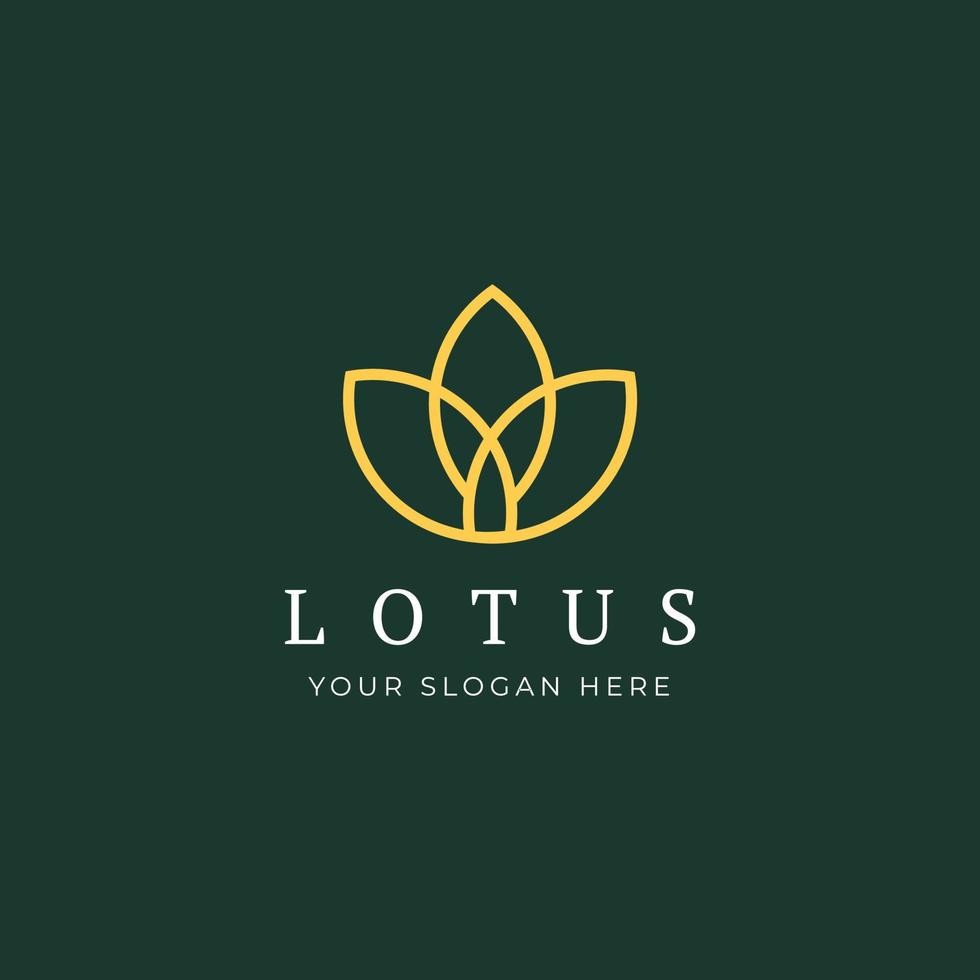 Vector Logo Of Simple Minimalist Lotus Flower Outline. Perfect For Spa, Yoga, Fashion Business. Line Style Vector Illustration