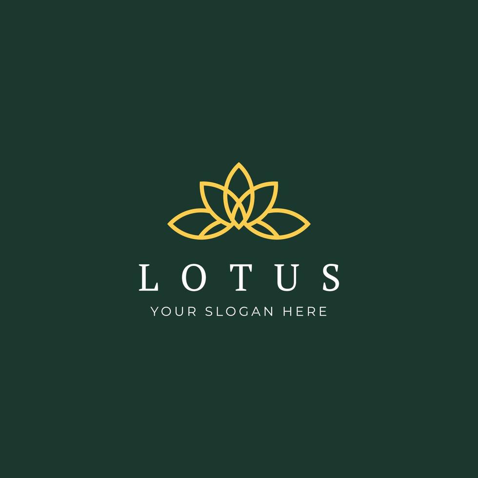 Vector Logo Of Simple Minimalist Lotus Flower Outline. Perfect For Spa, Yoga, Fashion Business. Line Style Vector Illustration