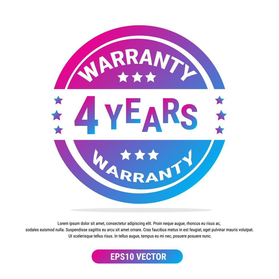 Warranty 4 years isolated vector label on white background. Guarantee service icon template