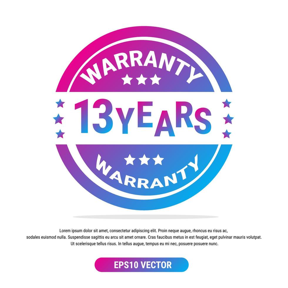 Warranty 13 years isolated vector label on white background. Guarantee service icon template