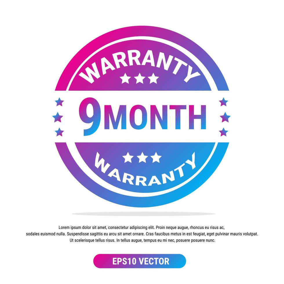 Warranty 9 month isolated vector label on white background. Guarantee service icon template