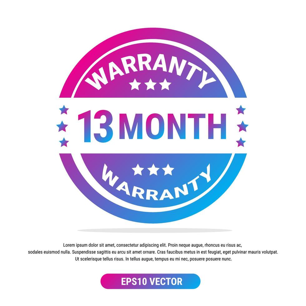 Warranty 13 month isolated vector label on white background. Guarantee service icon template