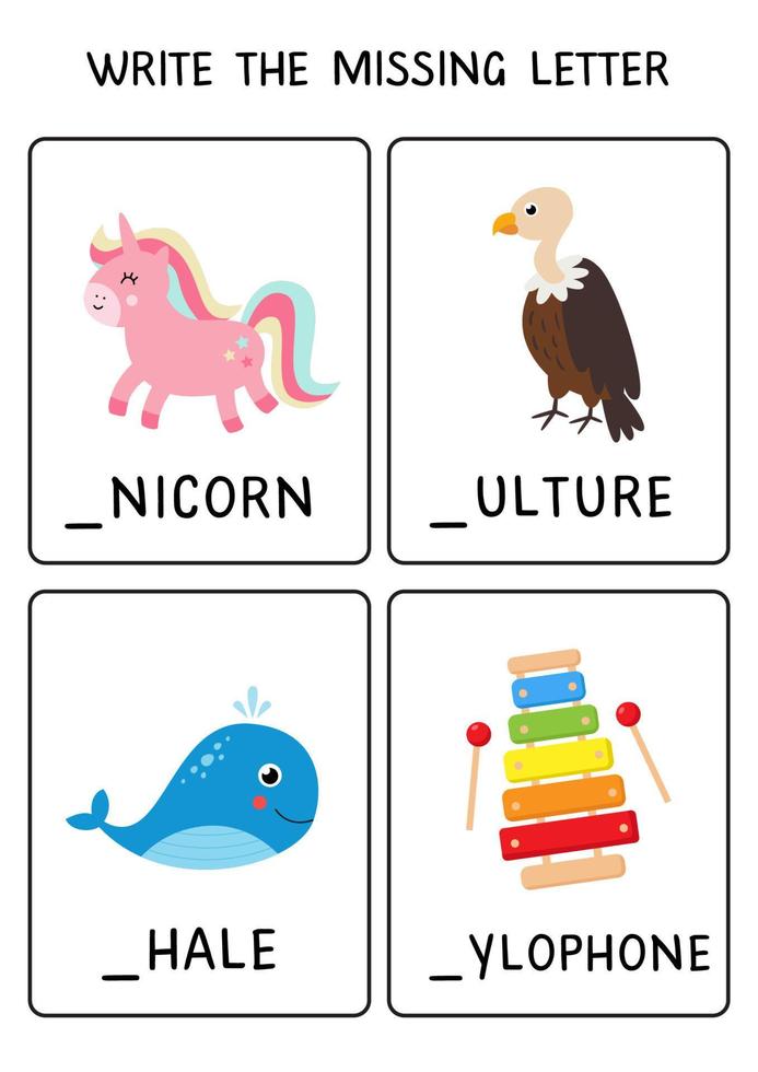 Write the missing letter. Abc worksheet for preschoolers. vector