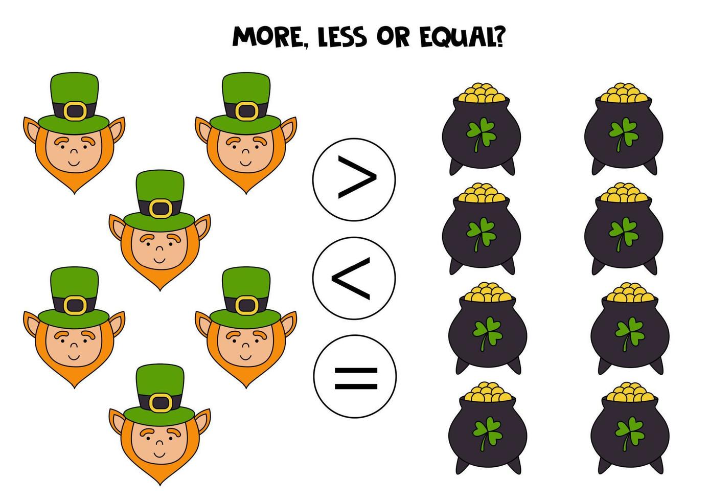 More, less or equal with cute cartoon Saint Patrick day elements. vector