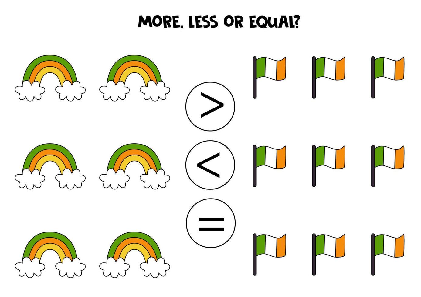 More, less or equal with cute cartoon Saint Patrick day elements. vector