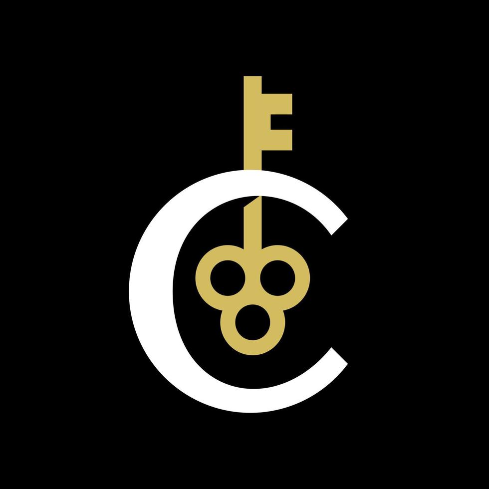 letter C and a key with elegant classic style. real estate company logo vector template.