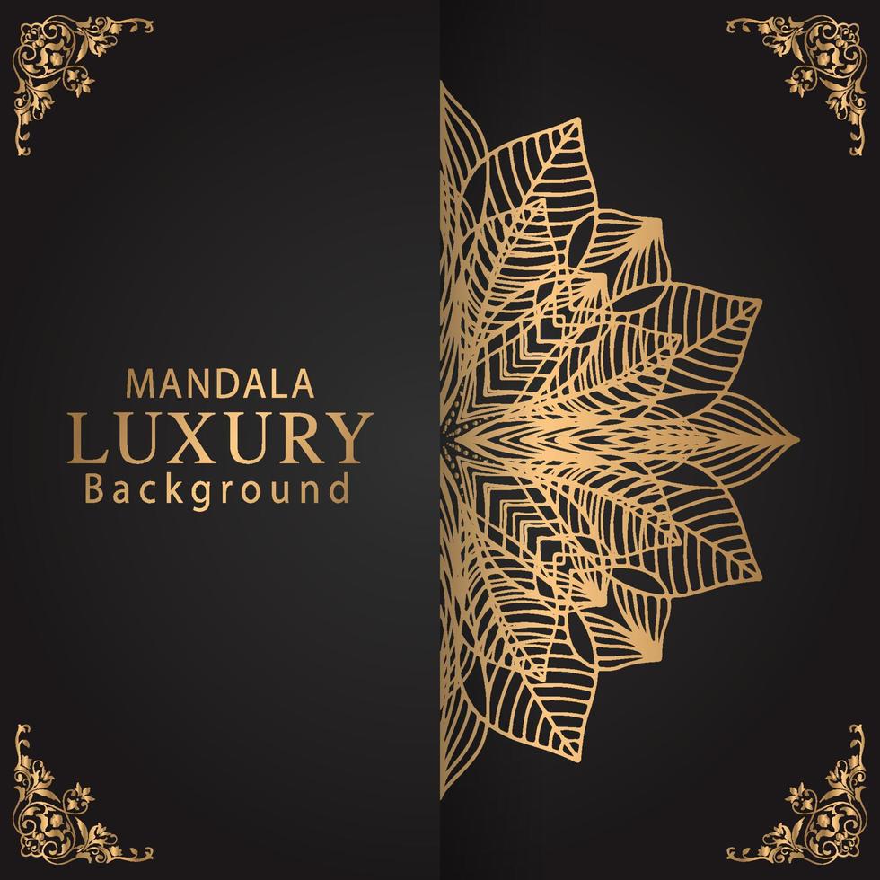 luxury mandala golden with a black background elegant design for anniversary invitation henna vector