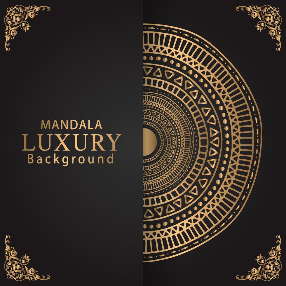 luxury mandala golden with a black background elegant design for anniversary invitation henna vector