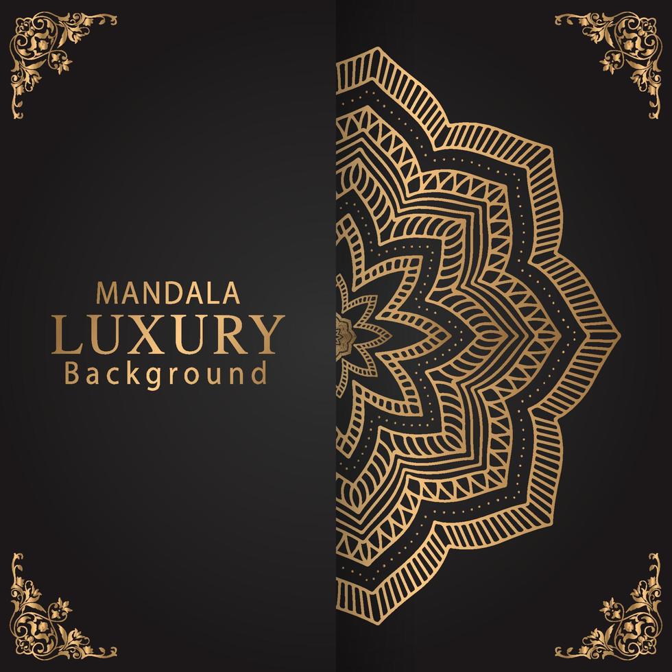 luxury mandala golden with a black background elegant design for anniversary invitation henna vector