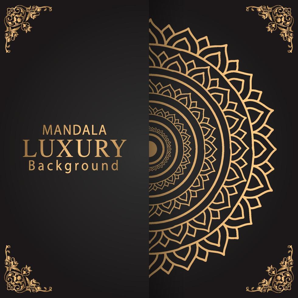 luxury mandala golden with a black background elegant design for anniversary invitation henna vector