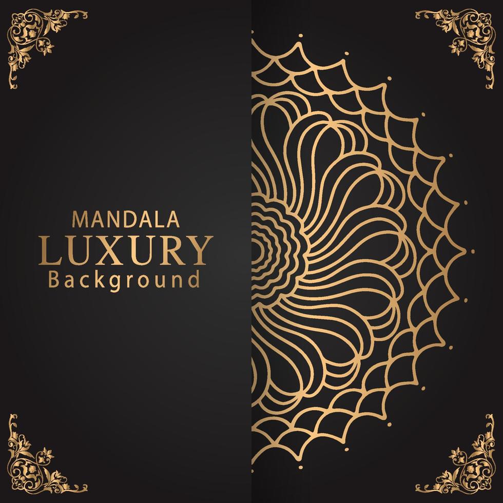 luxury mandala golden with a black background elegant design for anniversary invitation henna vector