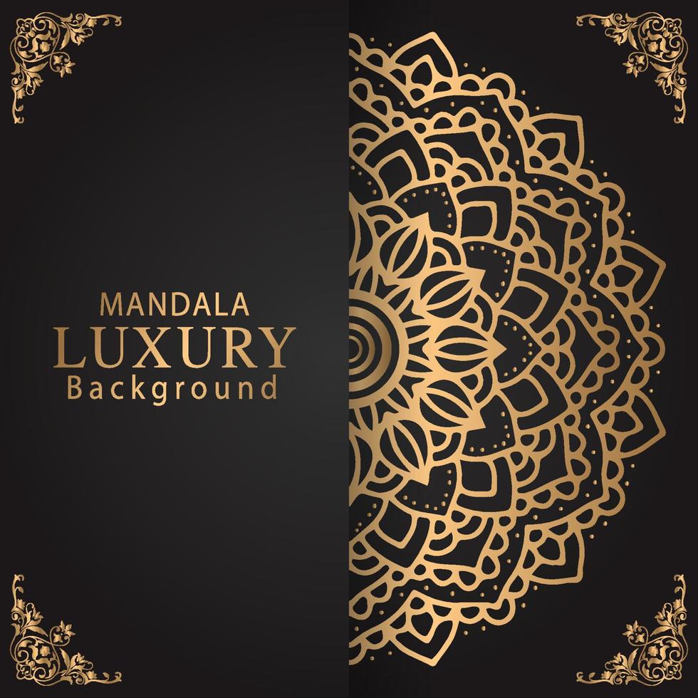 luxury mandala golden with a black background elegant design for anniversary invitation henna vector