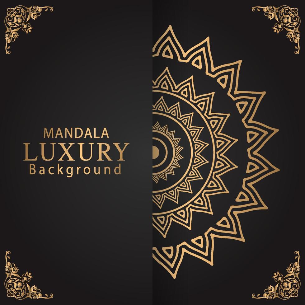 luxury mandala golden with a black background elegant design for anniversary invitation henna vector