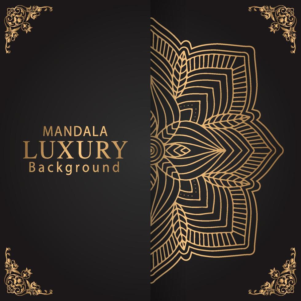 luxury mandala golden with a black background elegant design for anniversary invitation henna vector