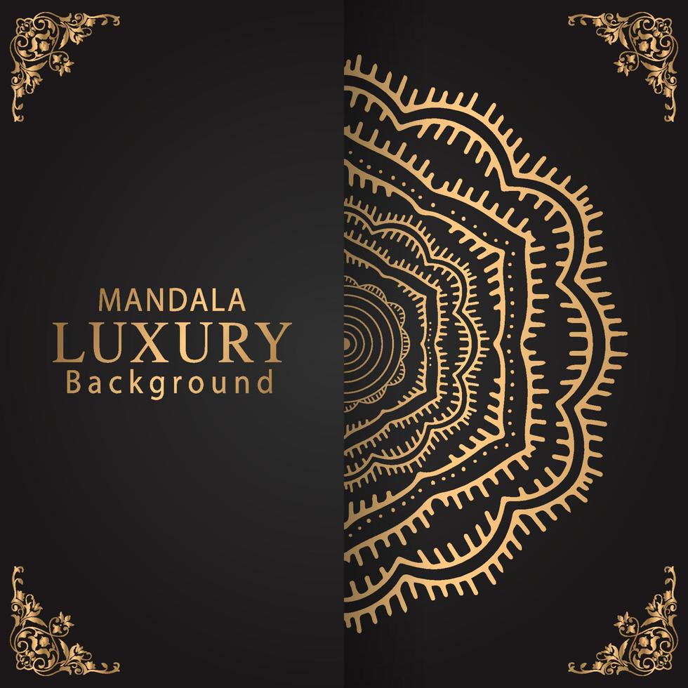 luxury mandala golden with a black background elegant design for anniversary invitation henna vector