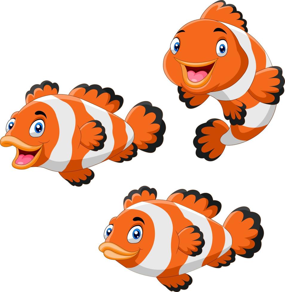 Cute cartoon clownfish diferent pose vector