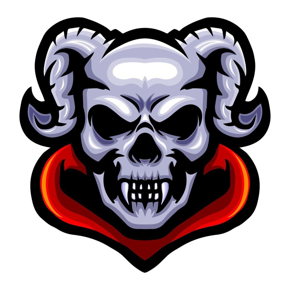 diseño de la mascota del logotipo de la cabeza del cráneo del demonio vector
