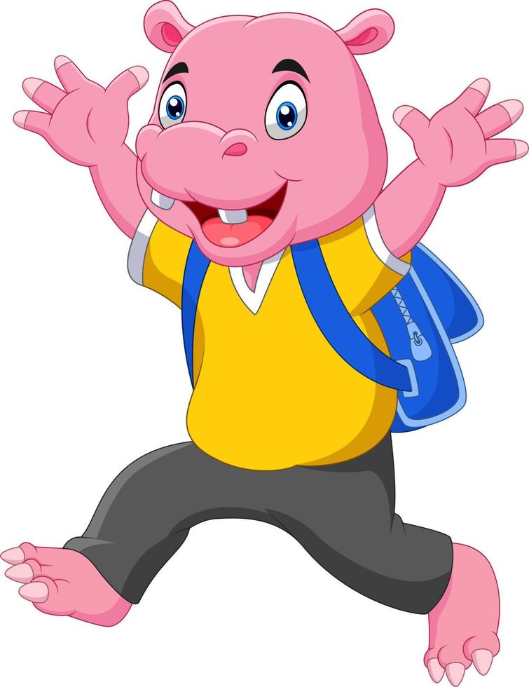 funny hippo cartoon going to school vector