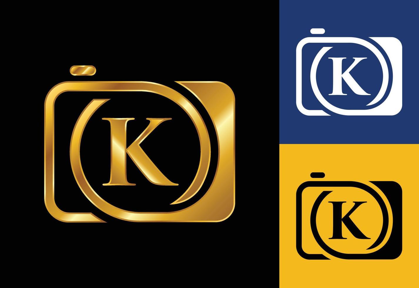 Initial K monogram letter with a camera icon. Logo for photography business, and company identity vector