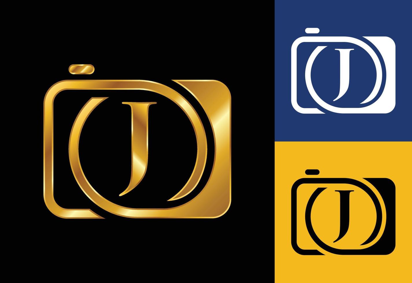 Initial J monogram letter with a camera icon. Logo for photography business, and company identity vector