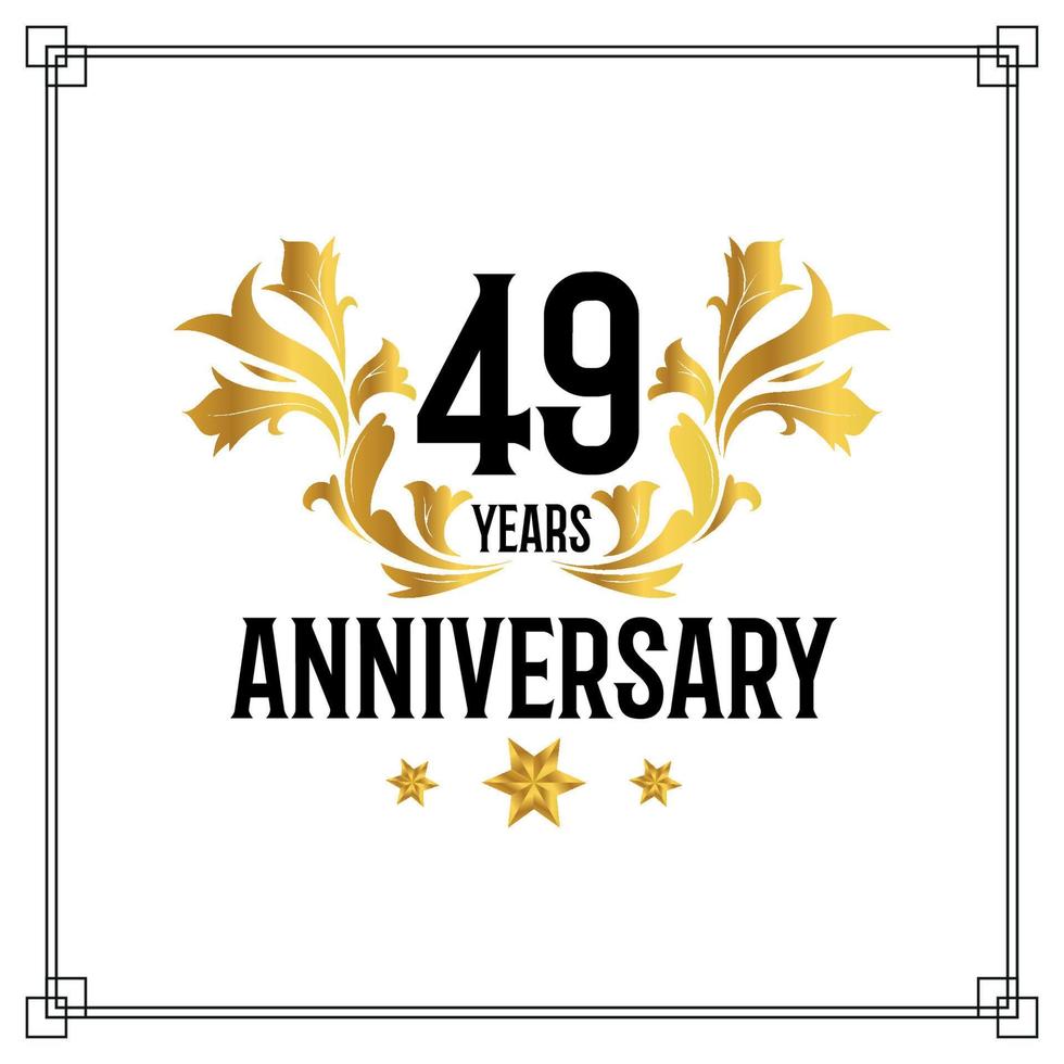 Logo del 49 aniversario, lujosa celebración de diseño vectorial de color dorado y negro. vector