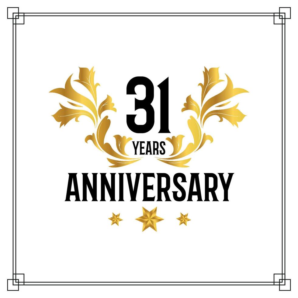 31st anniversary logo, luxurious golden and black color vector design celebration.