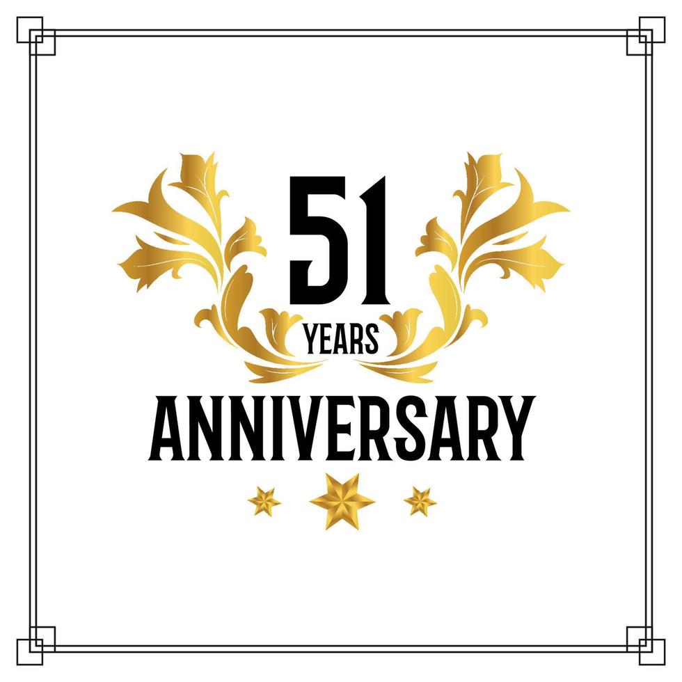51st anniversary logo, luxurious golden and black color vector design celebration.