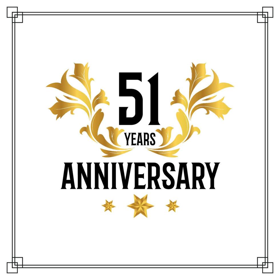 Logo del 51 aniversario, lujosa celebración de diseño vectorial de color dorado y negro. vector