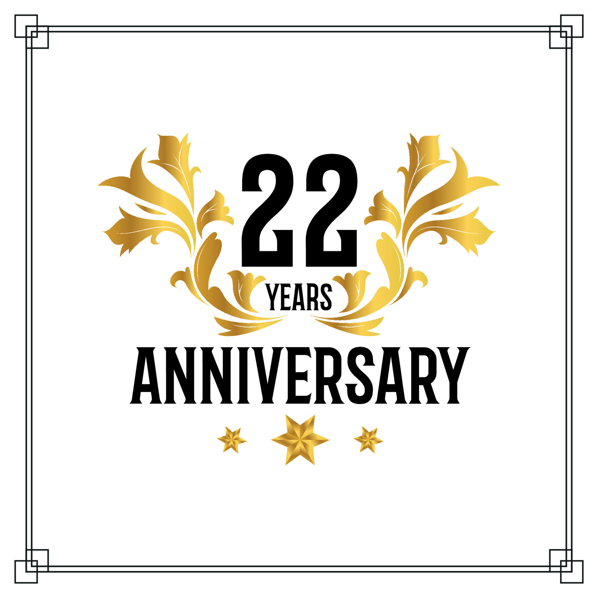 22nd anniversary logo luxurious golden and black color vector design