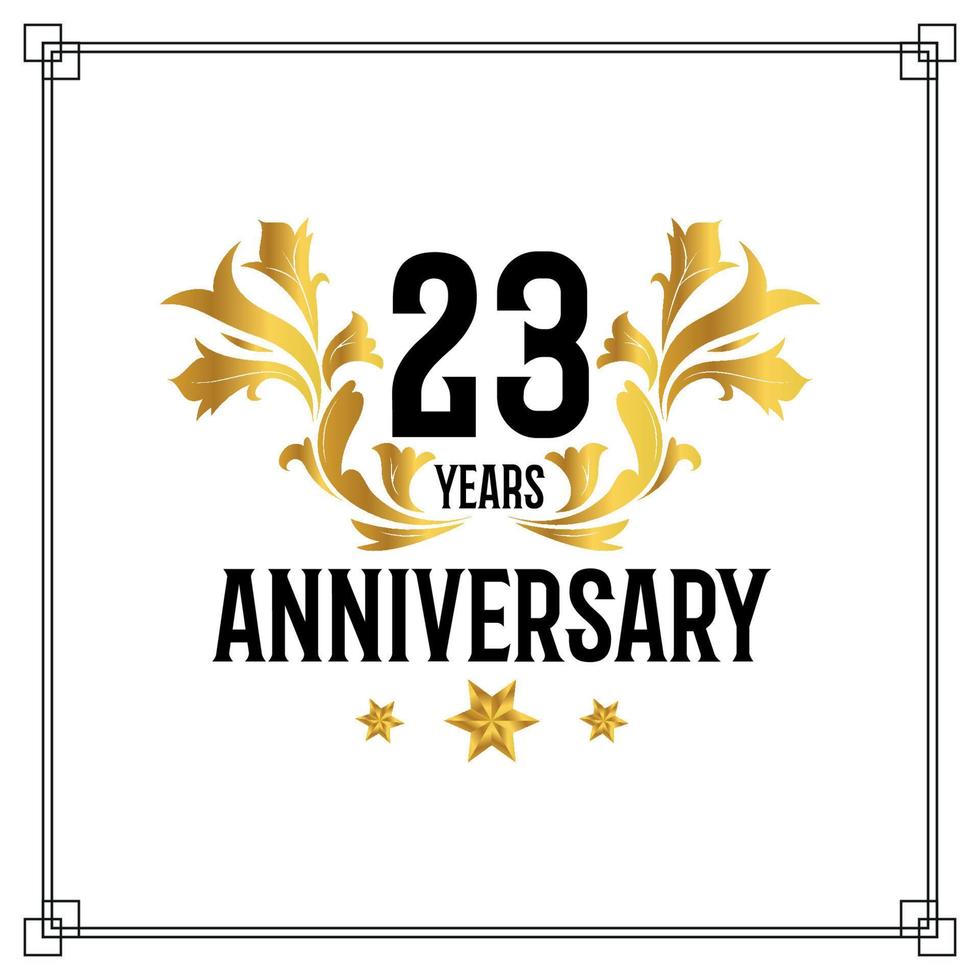 23rd anniversary logo, luxurious golden and black color vector design celebration.