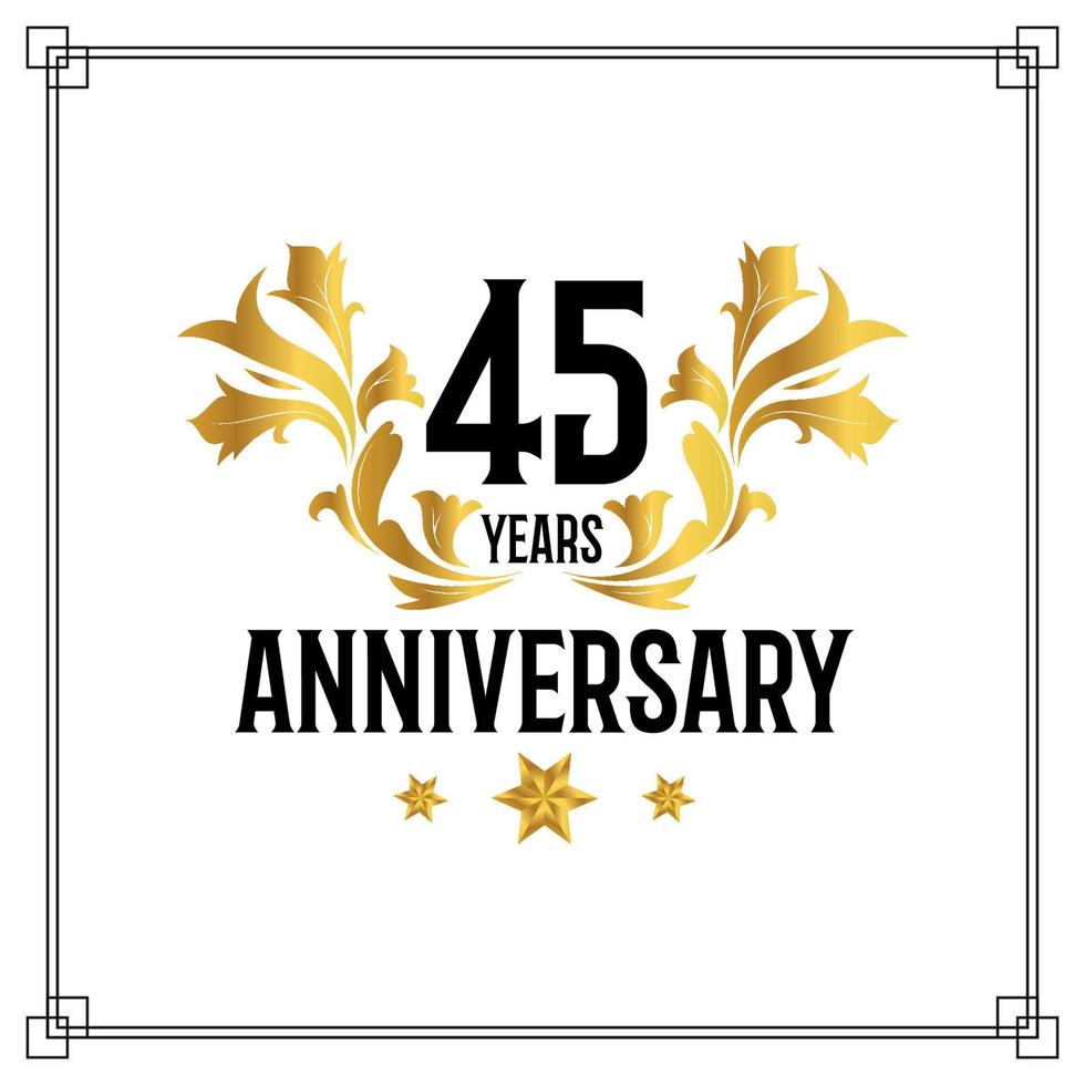 Logo del 45 aniversario, lujosa celebración de diseño vectorial de color dorado y negro. vector