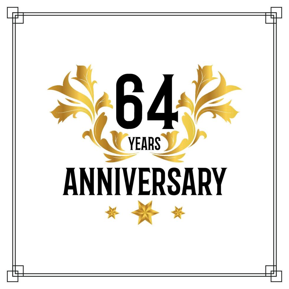 64th anniversary logo, luxurious golden and black color vector design celebration.