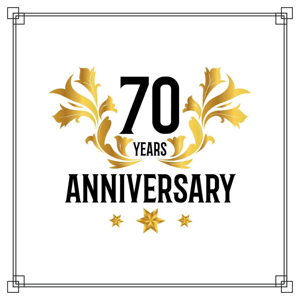 70th anniversary logo, luxurious golden and black color vector design celebration.