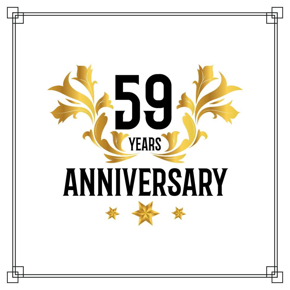 59th anniversary logo, luxurious golden and black color vector design celebration.