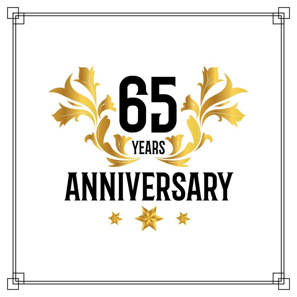 Logo del 65 aniversario, lujosa celebración de diseño vectorial de color dorado y negro. vector
