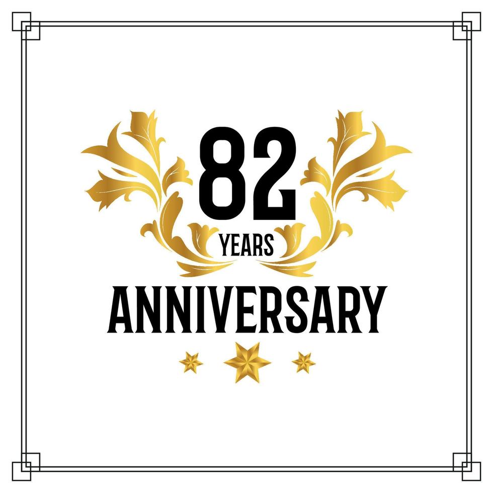 82nd anniversary logo, luxurious golden and black color vector design celebration.