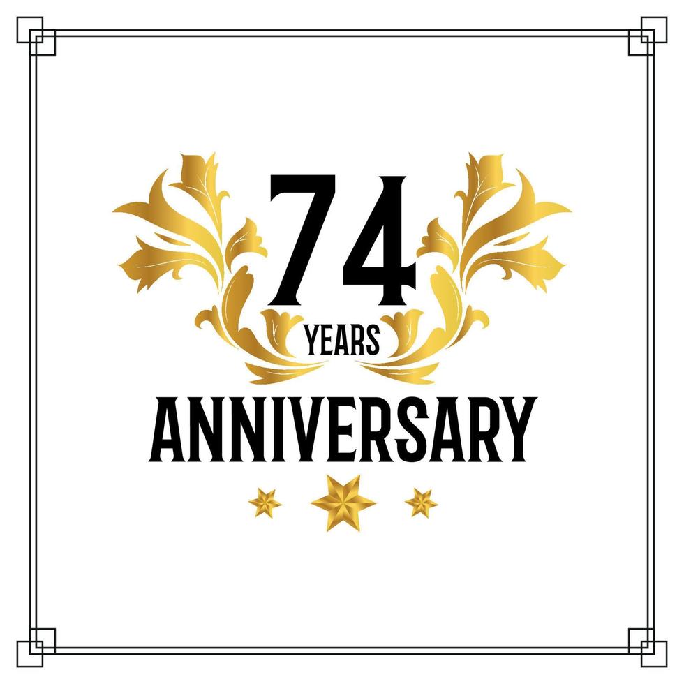 74th anniversary logo, luxurious golden and black color vector design celebration.