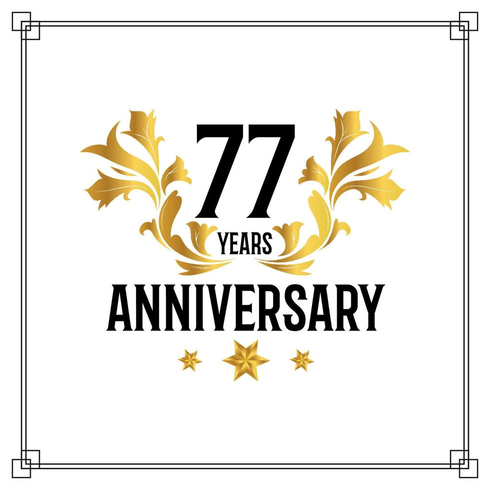 77th anniversary logo, luxurious golden and black color vector design celebration.