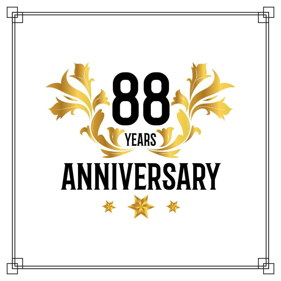 Logo del 88 aniversario, lujosa celebración de diseño vectorial de color dorado y negro. vector