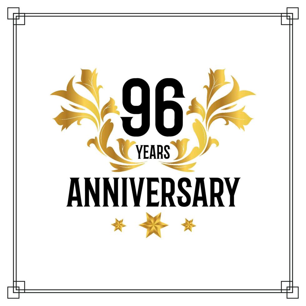 96th anniversary logo, luxurious golden and black color vector design celebration.