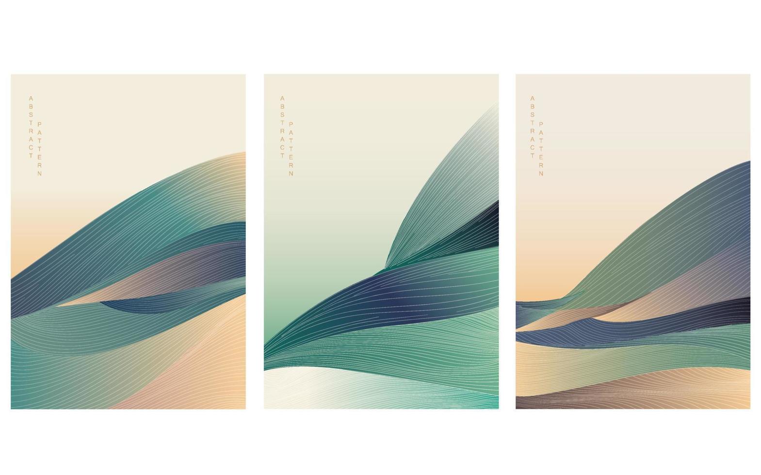 Hand drawn line with line wave pattern vector. Abstract template with geometric pattern. Mountain and desert layout design in vintage style. vector